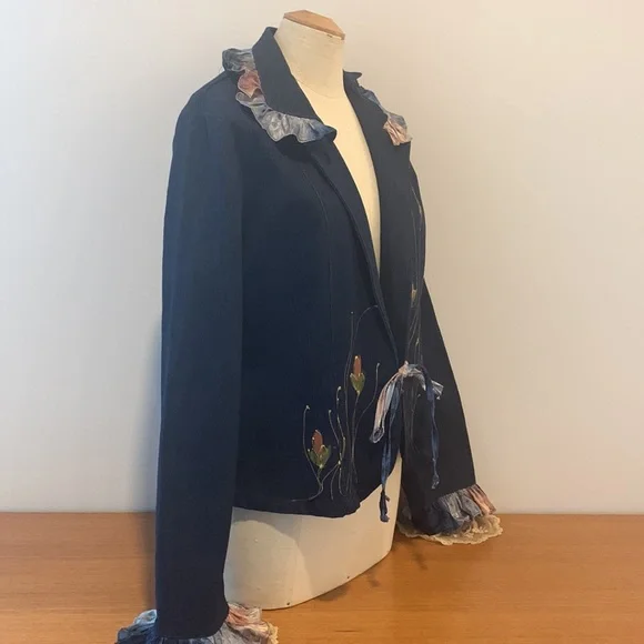 Hand Crafted Floral Embroidered Jean Jacket - Picture 3 of 17